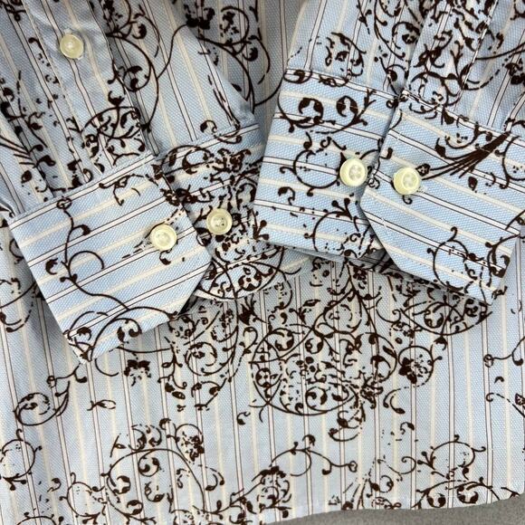 BLUE Pronto Uomo Dress Shirt Men's Size Large Blue and Brown Striped Paisley - Picture 10 of 11